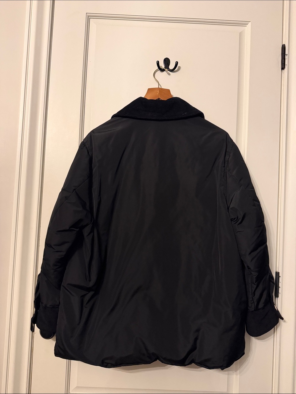 Sandro Black Quilted Puffer Jacket with Corduroy Trim - Picture 7 of 10